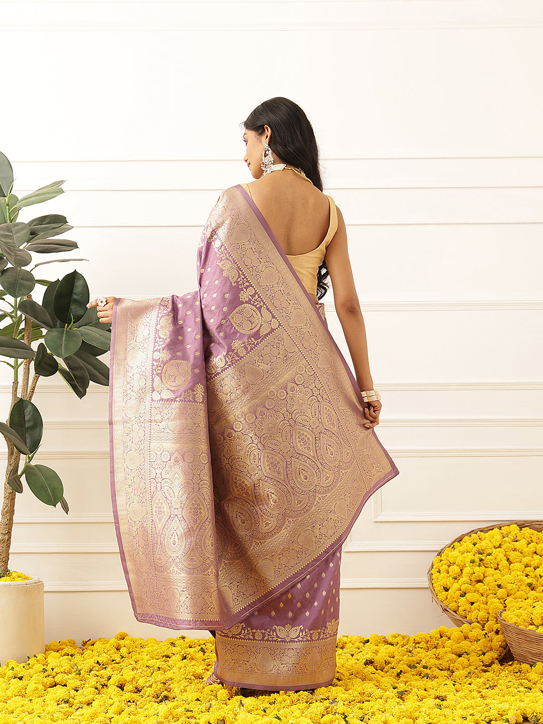 Banarasi Soft Silk Zari Butta Work Woven Saree With Unstitched Blouse Piece