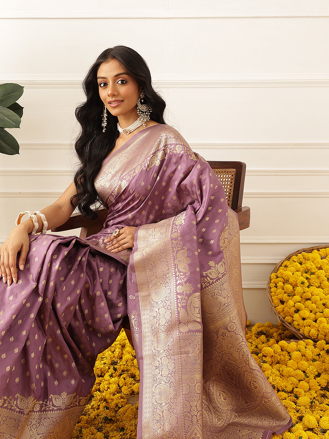 Banarasi Soft Silk Zari Butta Work Woven Saree With Unstitched Blouse Piece