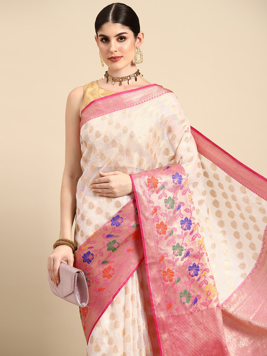 Woven Design Ethnic Motifs Zari Kasauv Saree