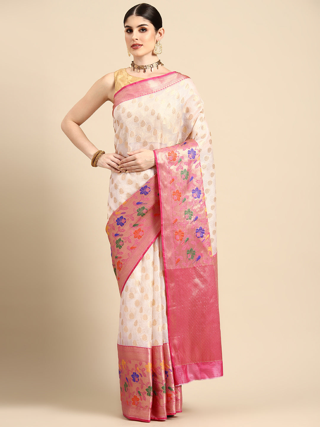 Woven Design Ethnic Motifs Zari Kasauv Saree