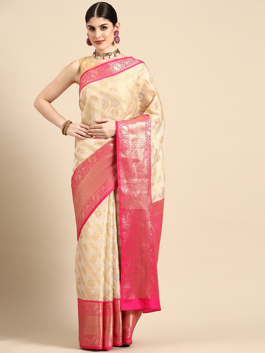 Woven Design Ethnic Motifs Zari Kasauv Saree