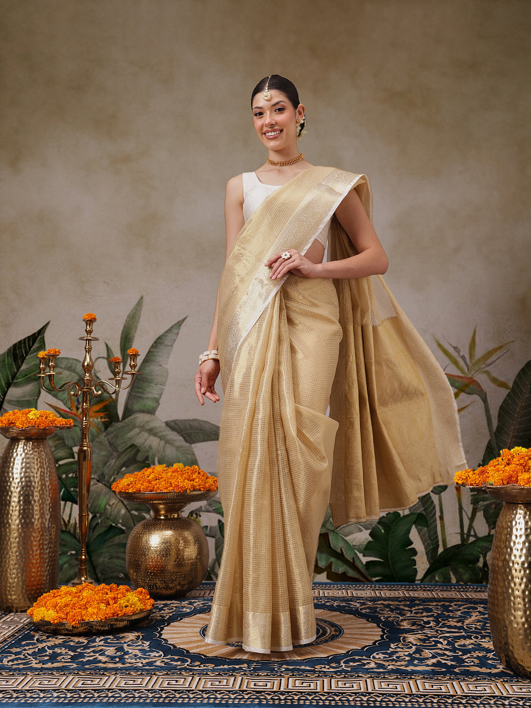 Onam Special Muga Checks Silk Saree