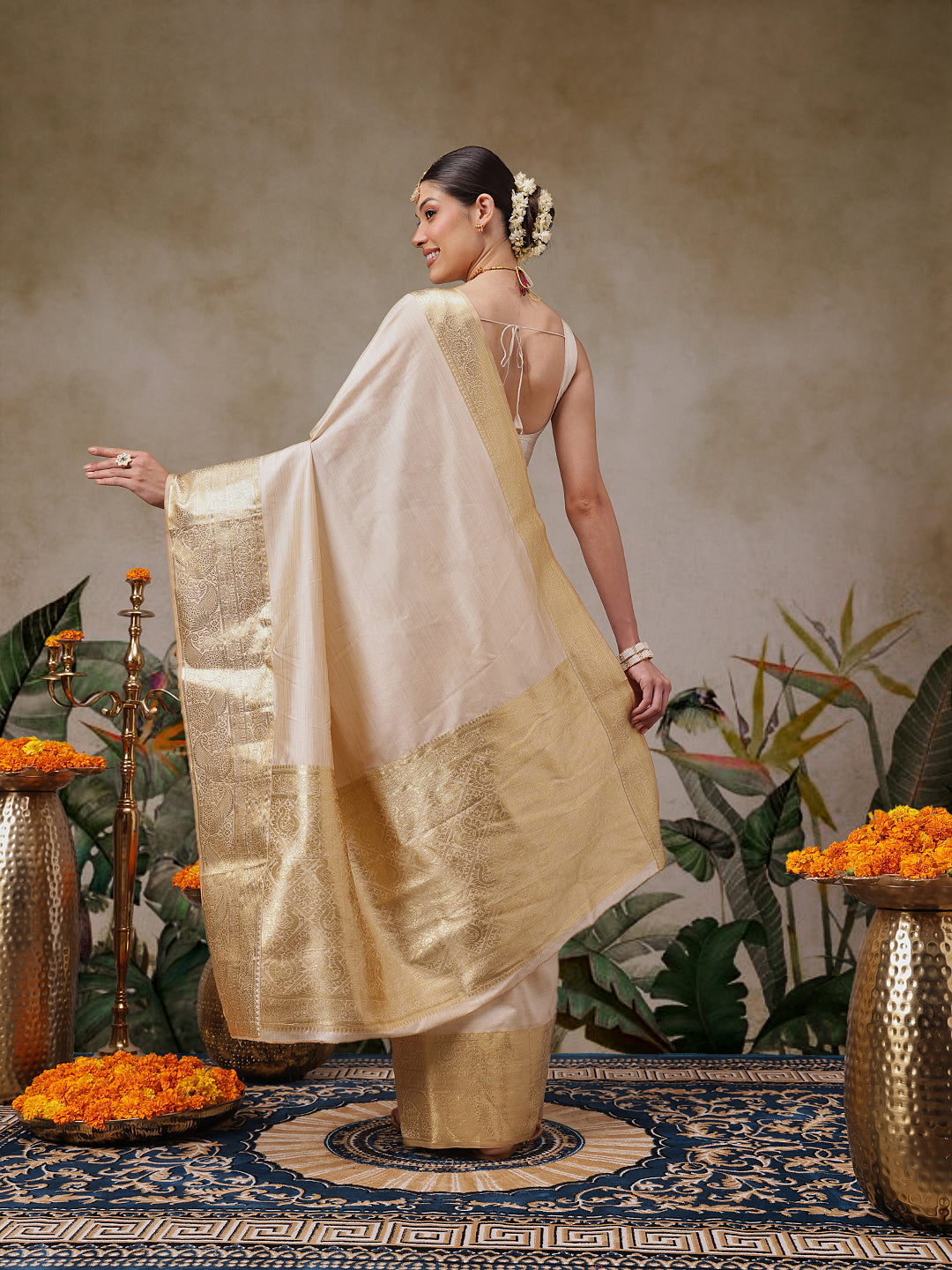 Onam Special Solid Silk Zari Woven Saree