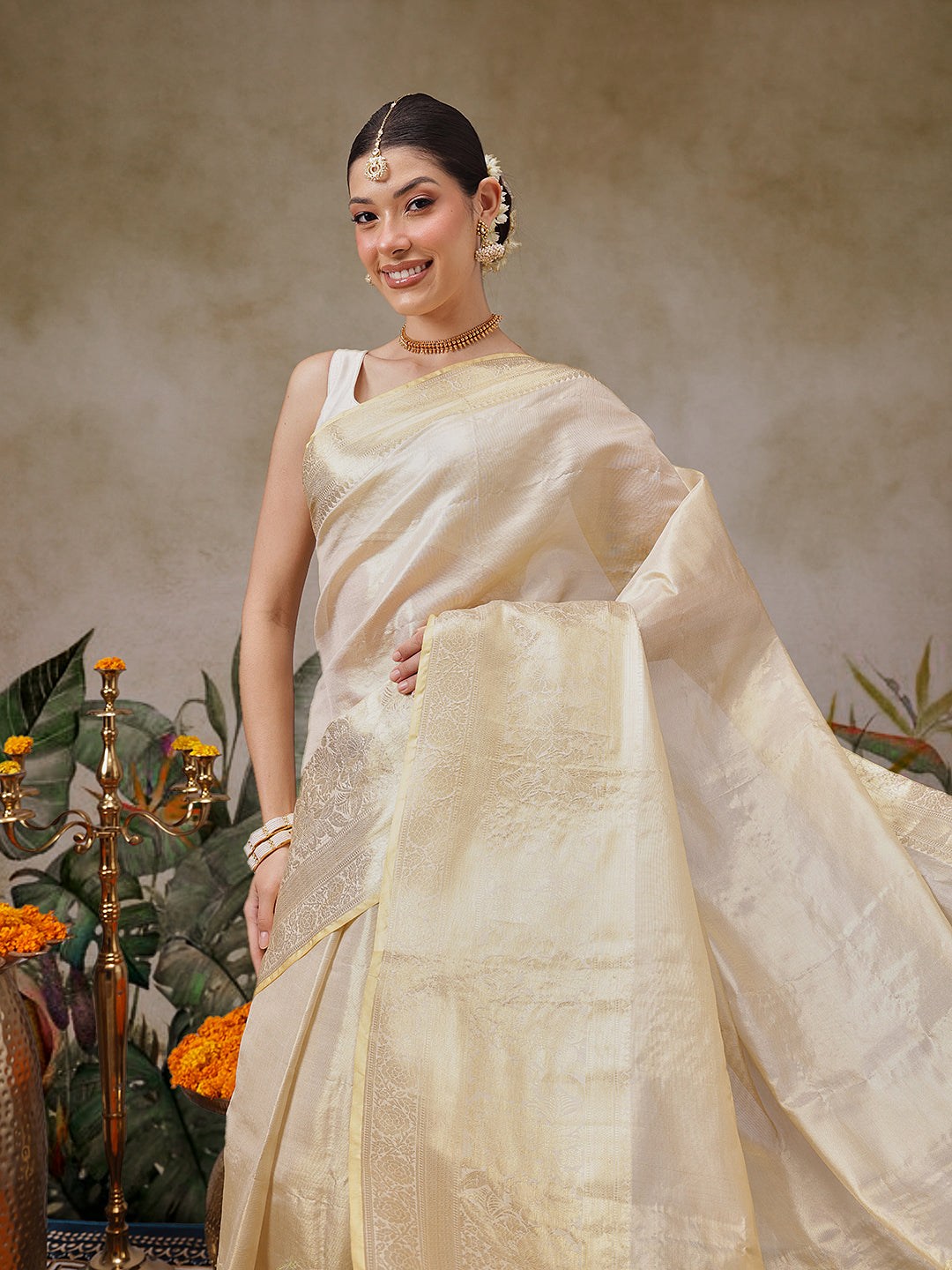 Onam Special Tissue Silk Solid Woven Saree