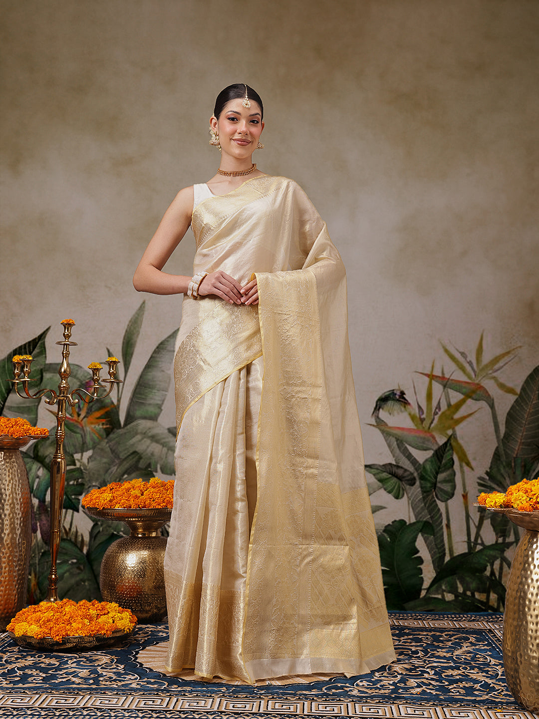 Onam Special Tissue Silk Solid Woven Saree