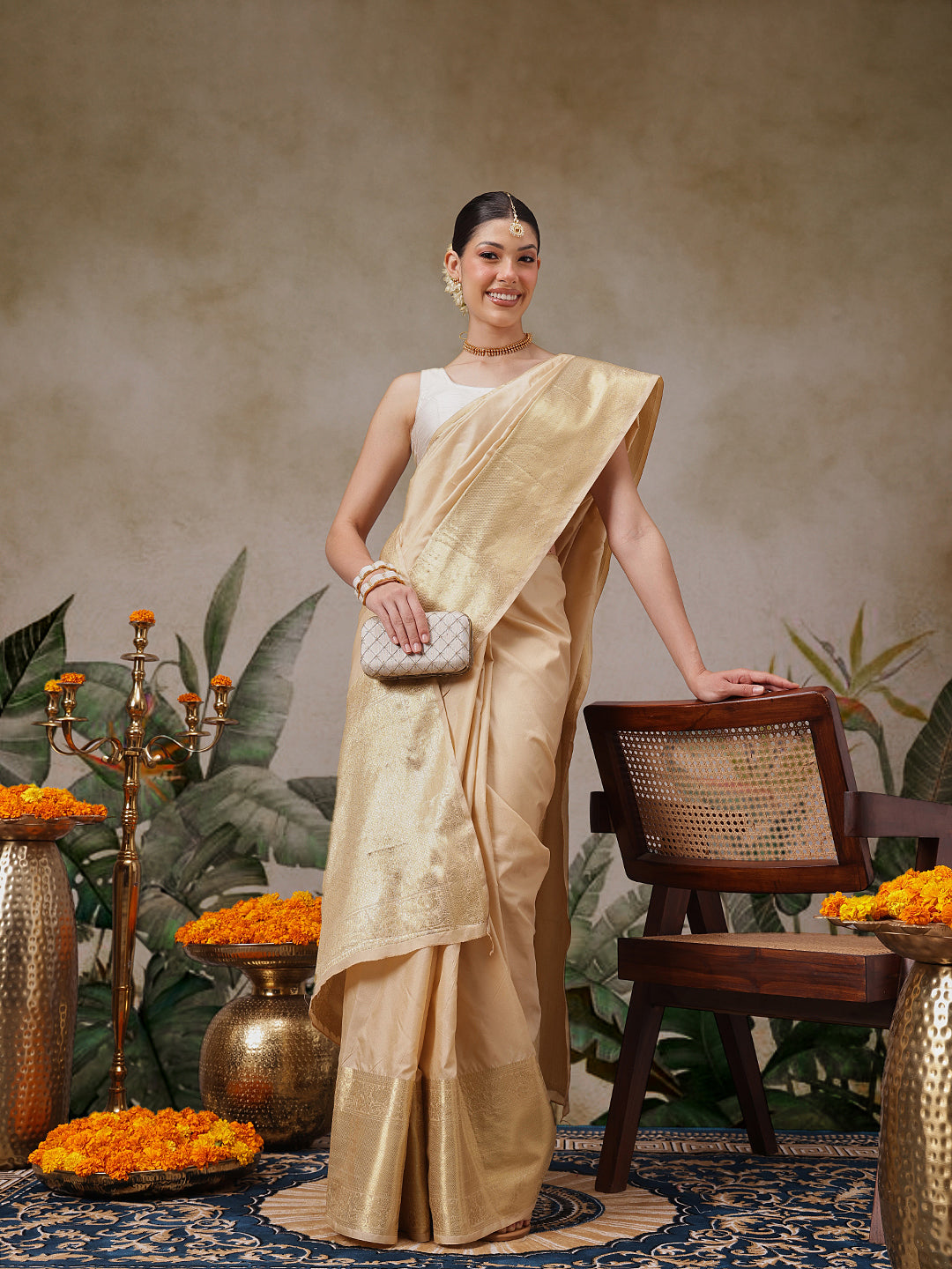 Onam Special Solid Saree With Zari Border