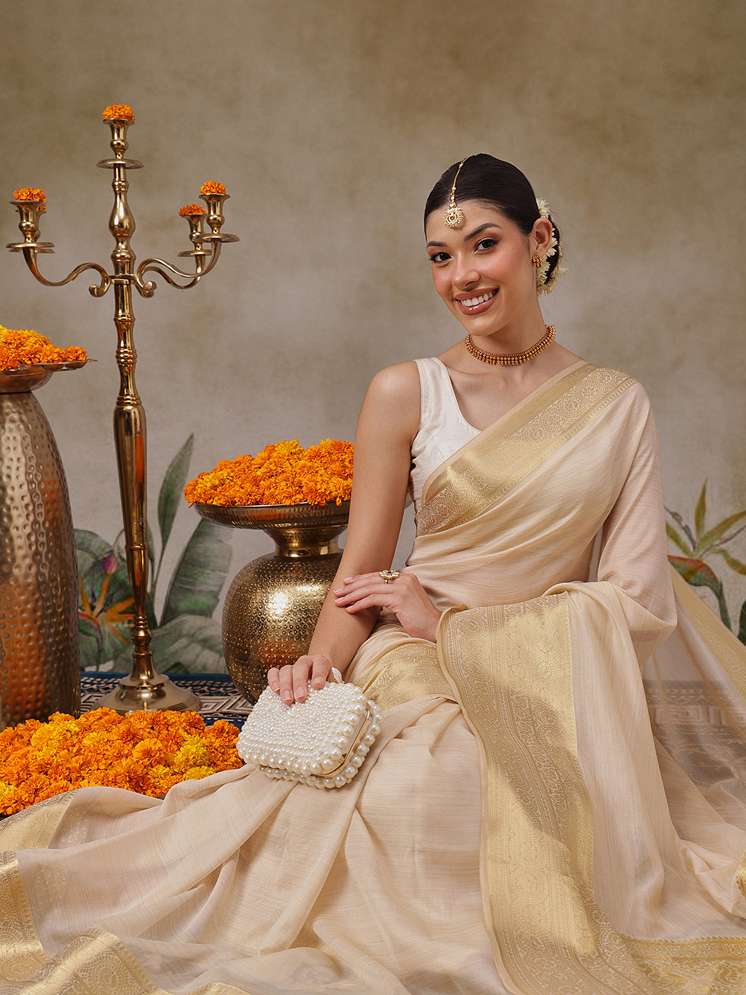 Onam Special Solid Saree With Zari Border