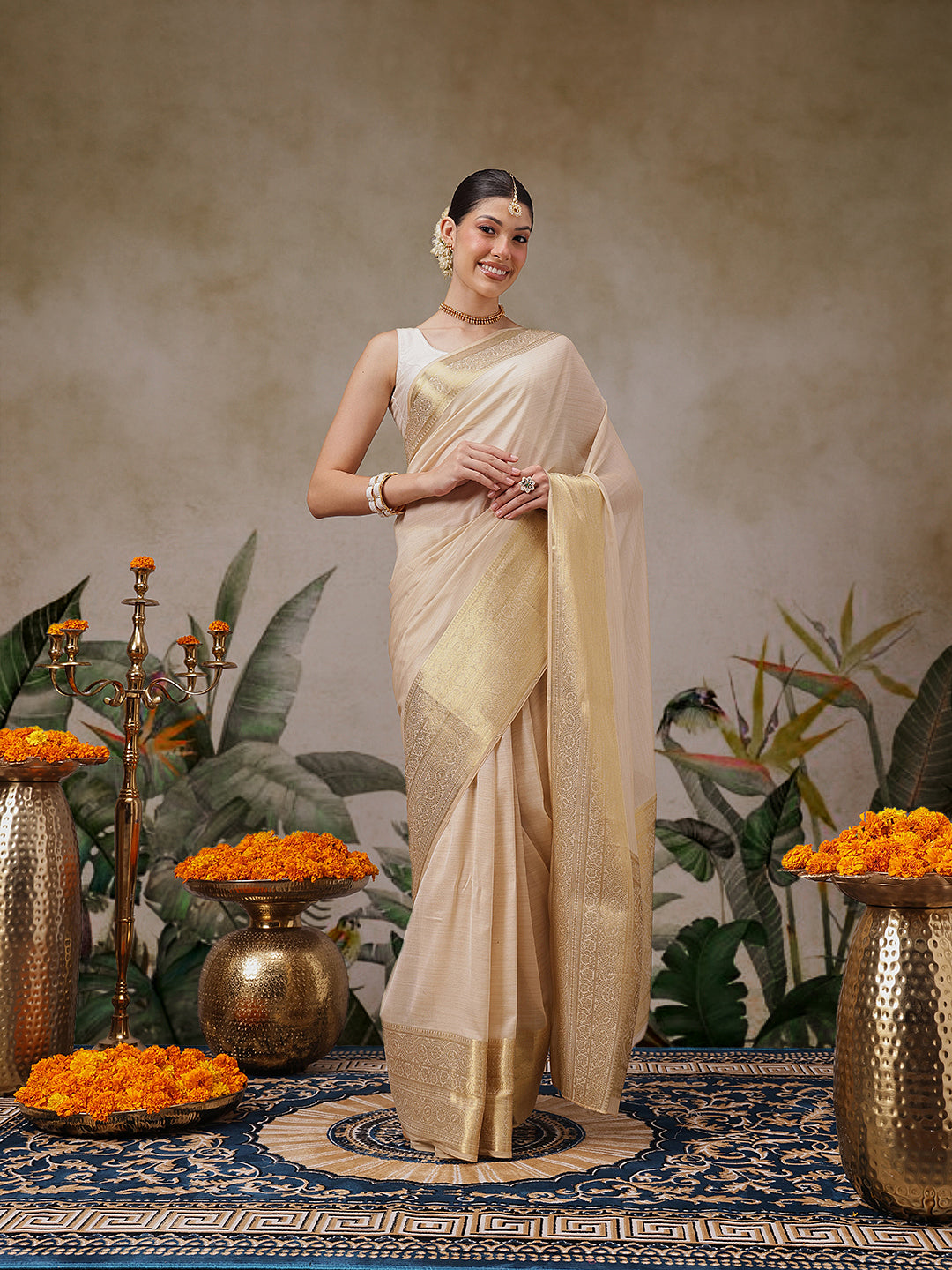 Onam Special Solid Saree With Zari Border