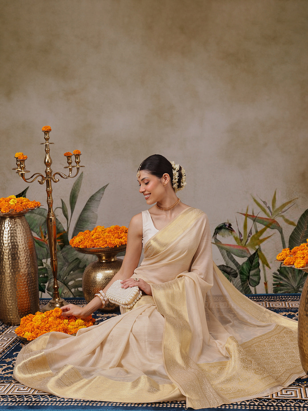 Onam Special Solid Saree With Zari Border