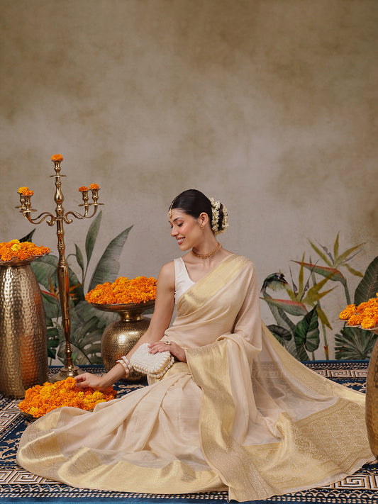 Onam Special Solid Saree With Zari Border