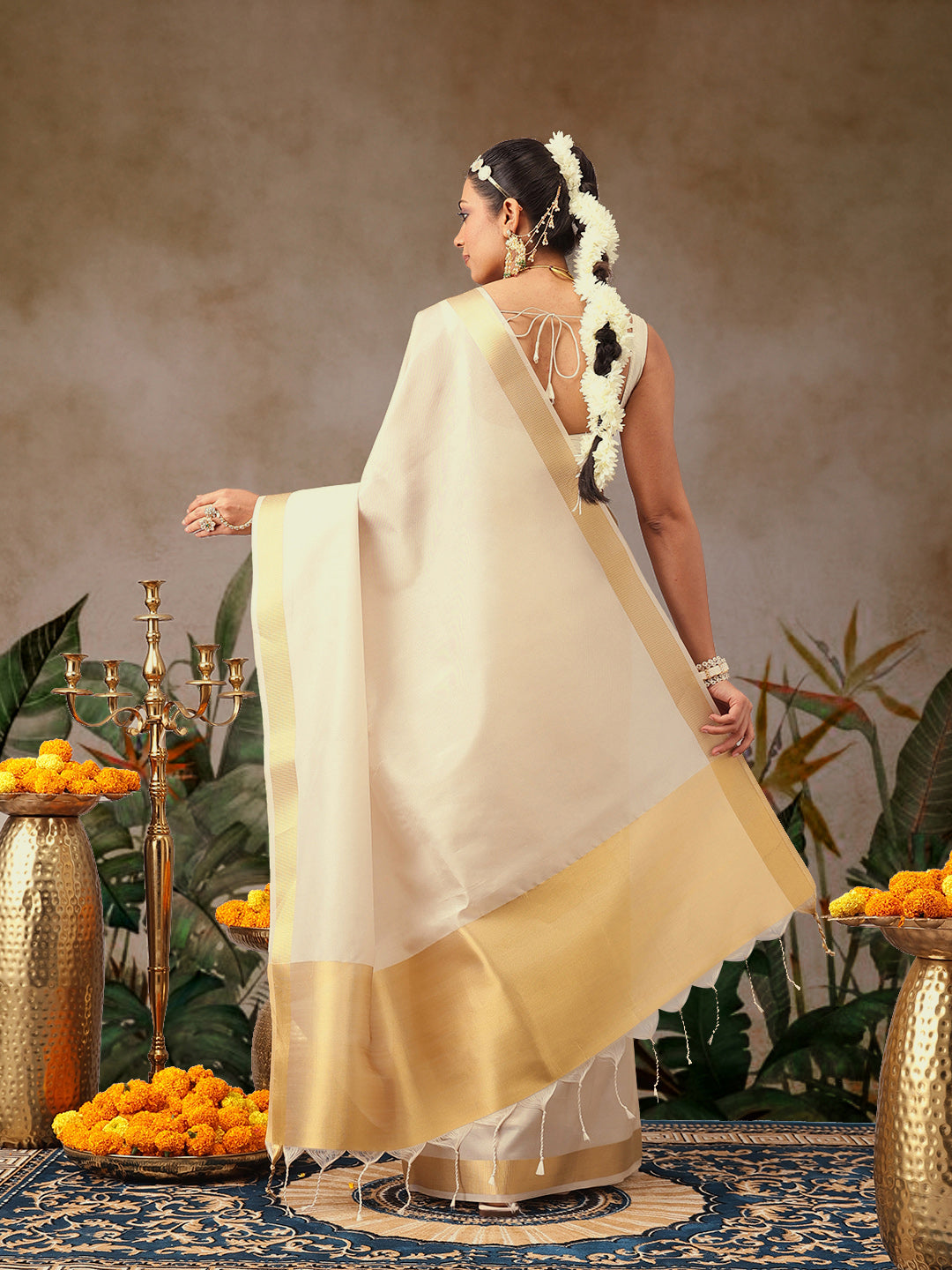 Onam Special Tissue Silk Solid Saree With Zari Border