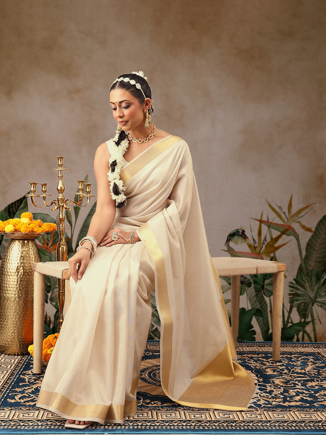 Onam Special Tissue Silk Solid Saree With Zari Border