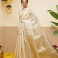 Women's Onam Special Kerla Kasavu Tissue Silk Solid Woven Saree With Brocade Blouse & Pallu