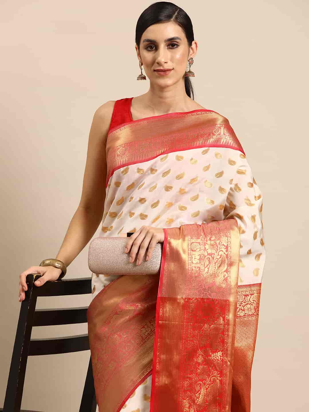 Woven Design Ethnic Motifs Zari Kasauv Saree