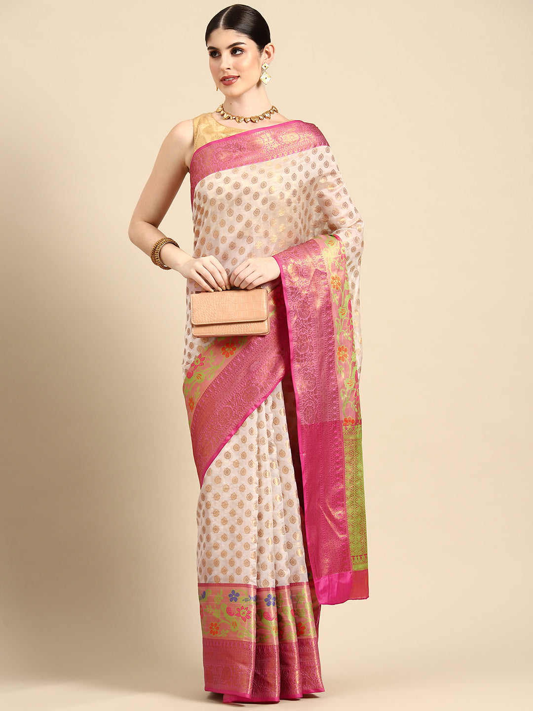 Woven Design Ethnic Motifs Zari Kasauv Saree