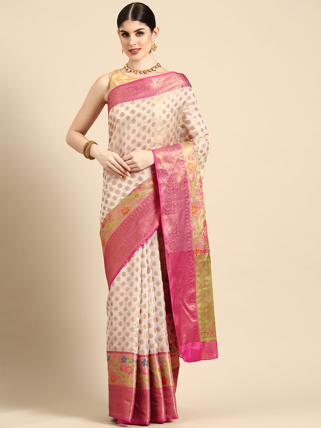 Woven Design Ethnic Motifs Zari Kasauv Saree