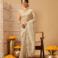The Royal Cream Solid Muga Silk Saree Embellished With Gota Patti