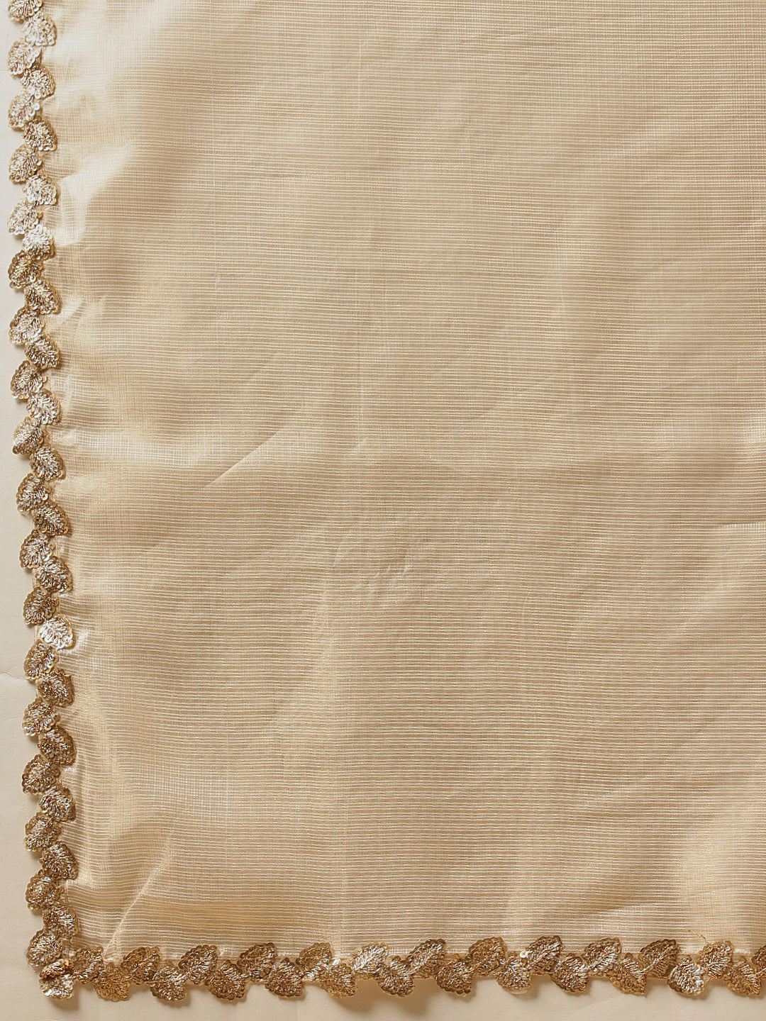 The Royal Cream Solid Muga Silk Saree Embellished With Gota Patti