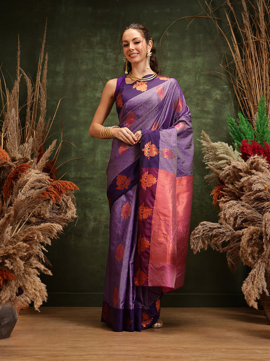 Banarasi Soft Silk Copper Zari Woven Saree