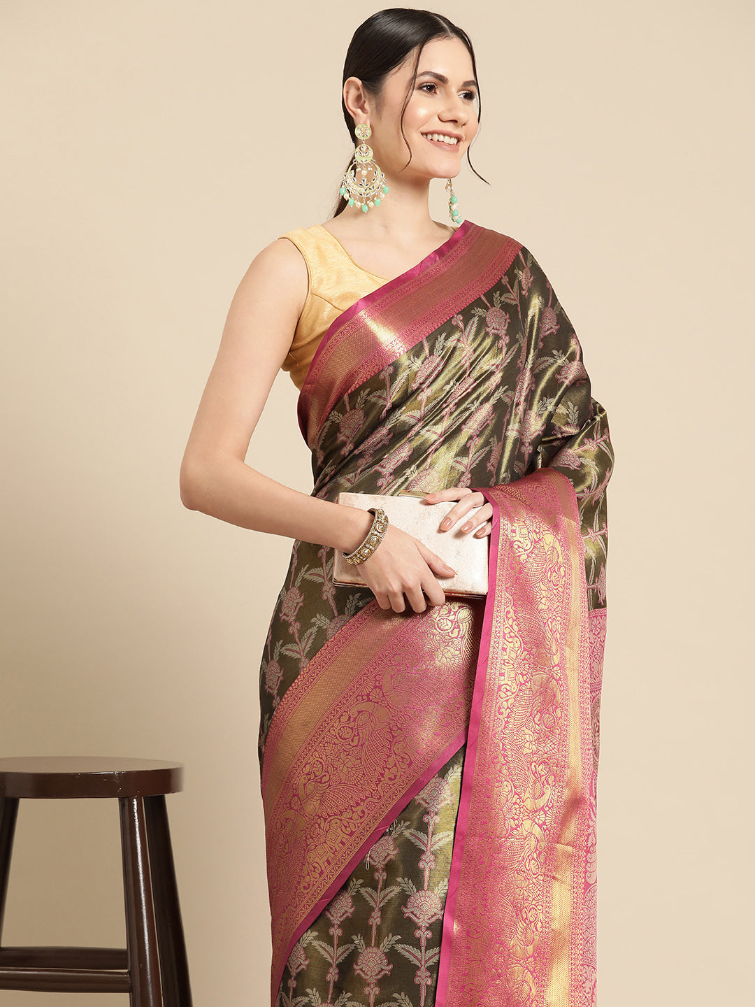 Ethnic Motifs Zari Woven Tissue Silk Saree