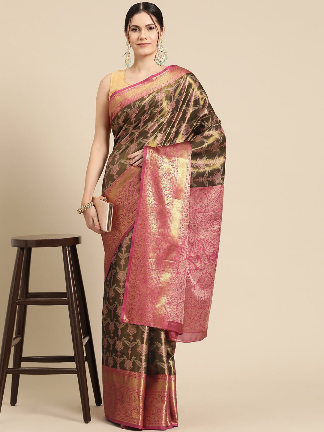 Ethnic Motifs Zari Woven Tissue Silk Saree