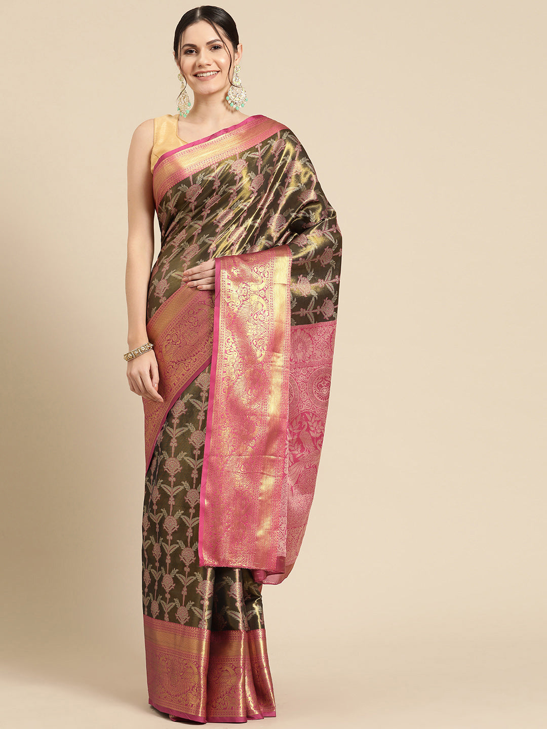 Ethnic Motifs Zari Woven Tissue Silk Saree