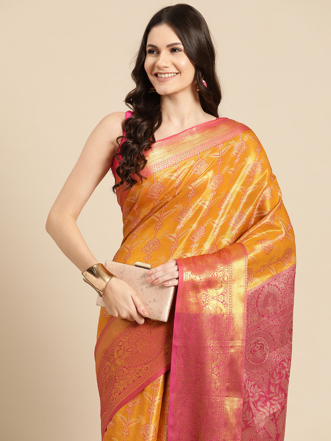 Ethnic Motifs Zari Woven Tissue Silk Saree
