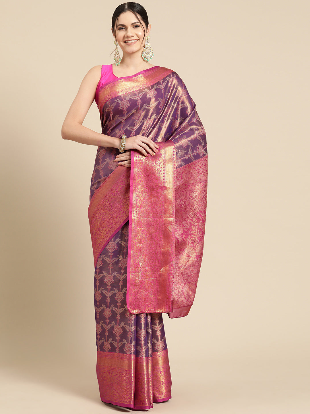 Ethnic Motifs Zari Woven Tissue Silk Saree