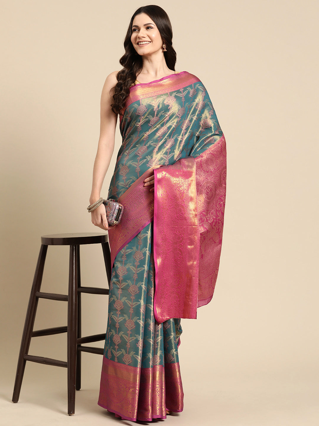 Ethnic Motifs Zari Woven Tissue Silk Saree