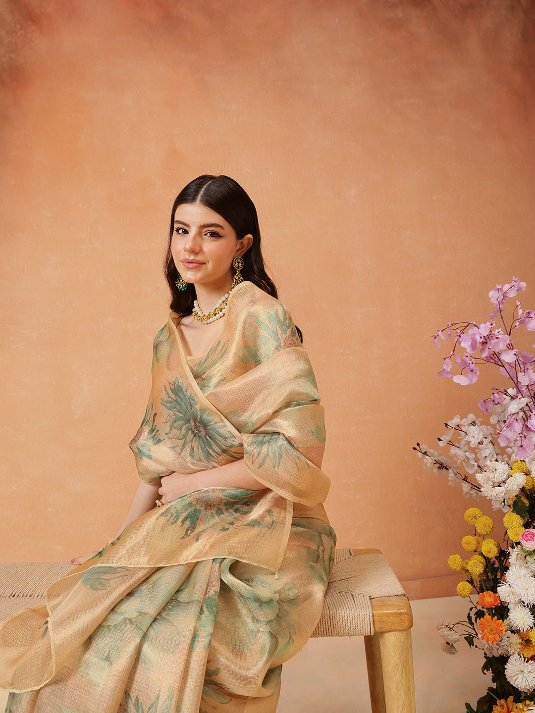 Women's Printed Muga Zari Tissue Silk Saree