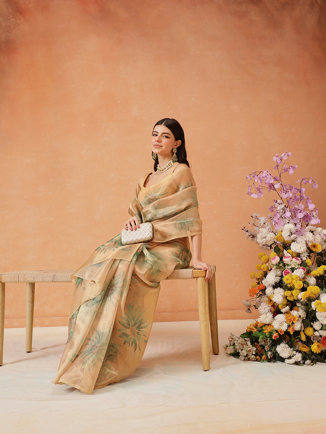 Women's Printed Muga Zari Tissue Silk Saree