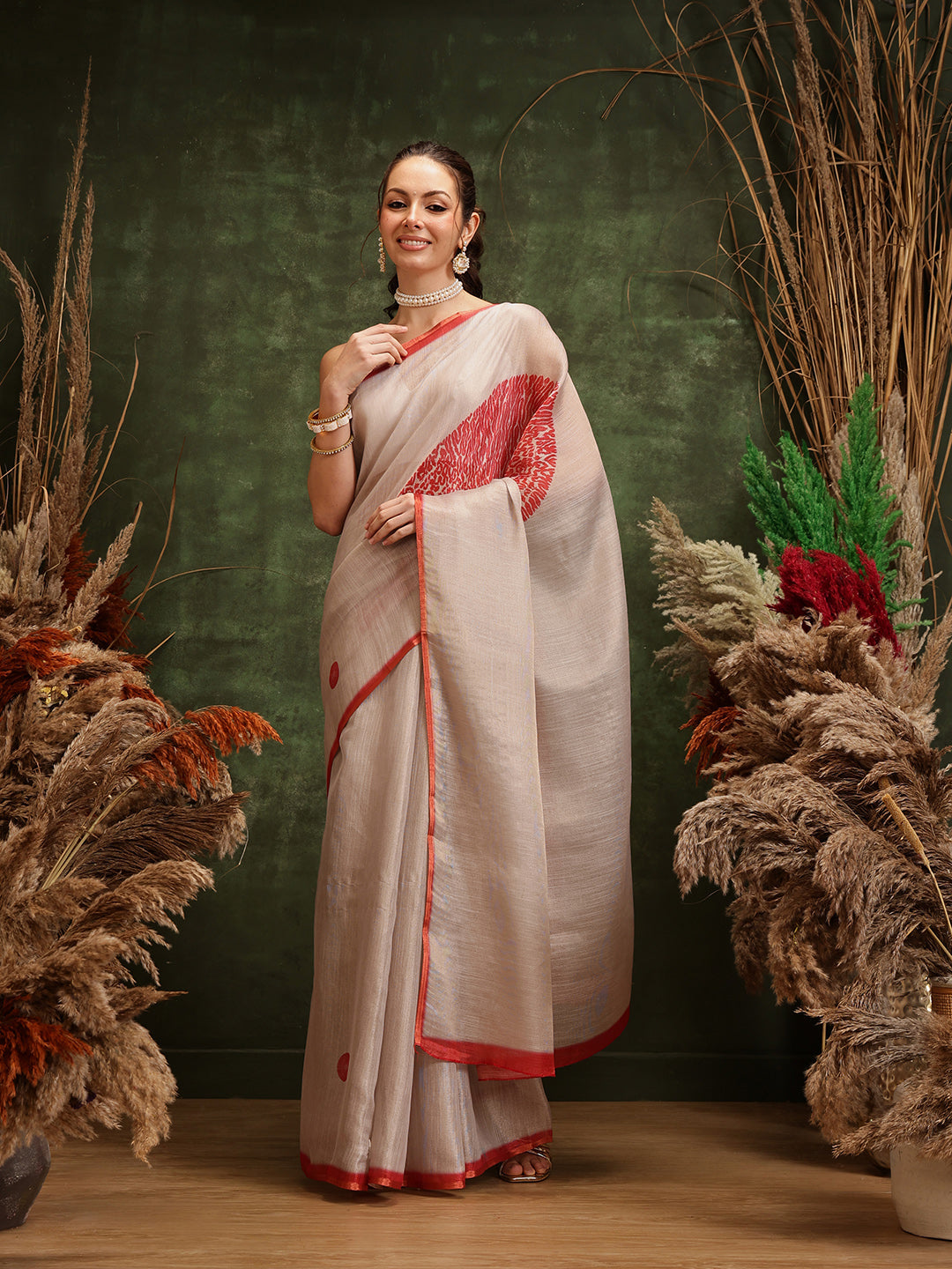 Women's Printed Muga Zari Tissue Silk Saree