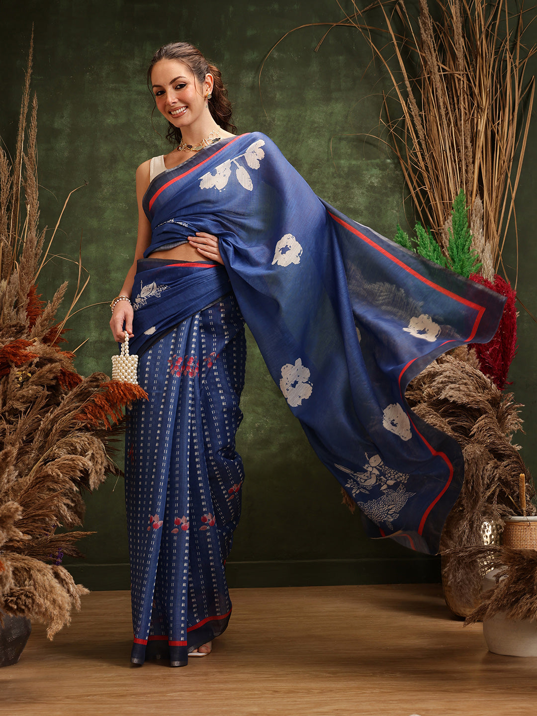 Women's Printed Muga Zari Tissue Silk Saree