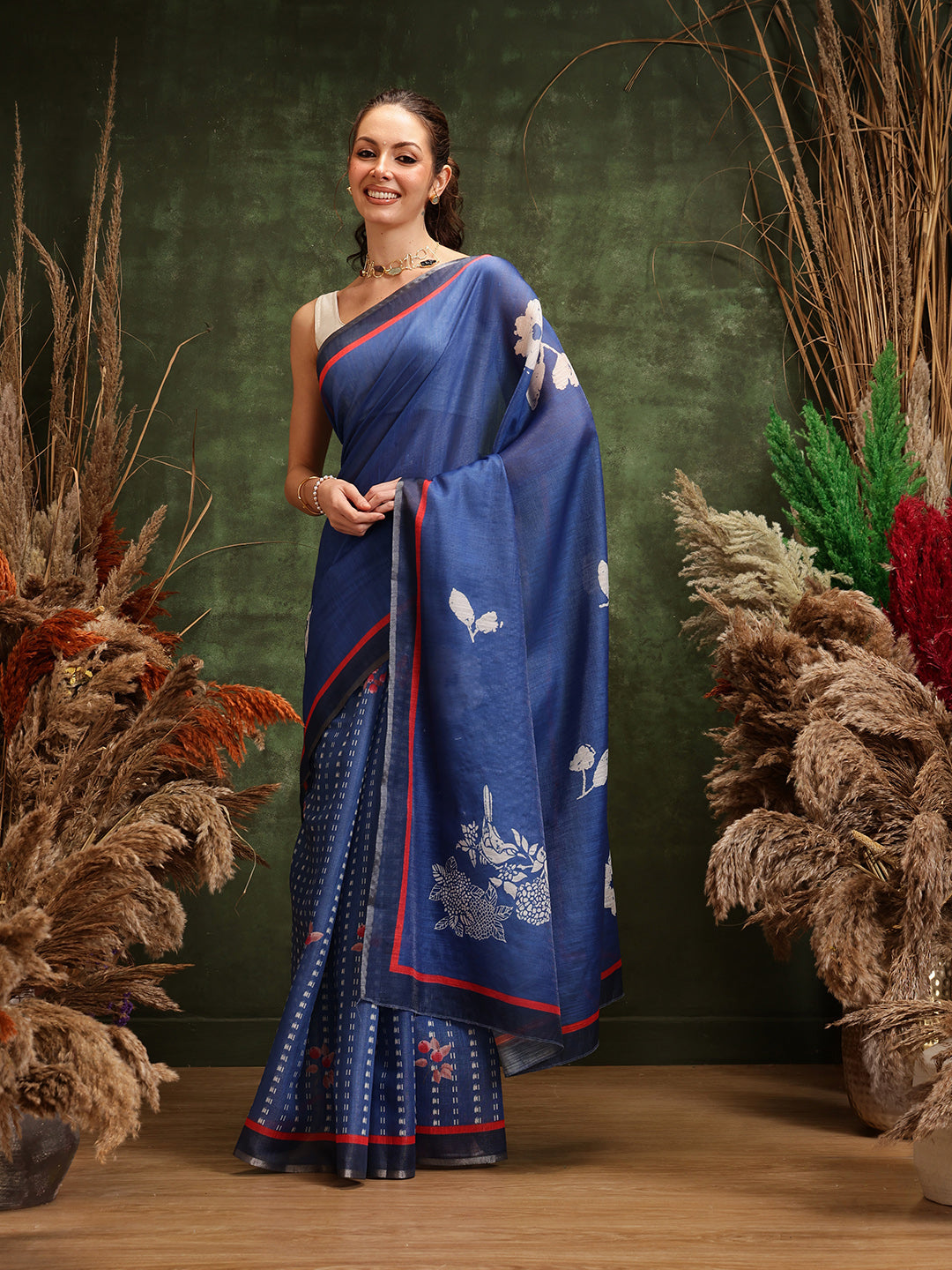 Women's Printed Muga Zari Tissue Silk Saree