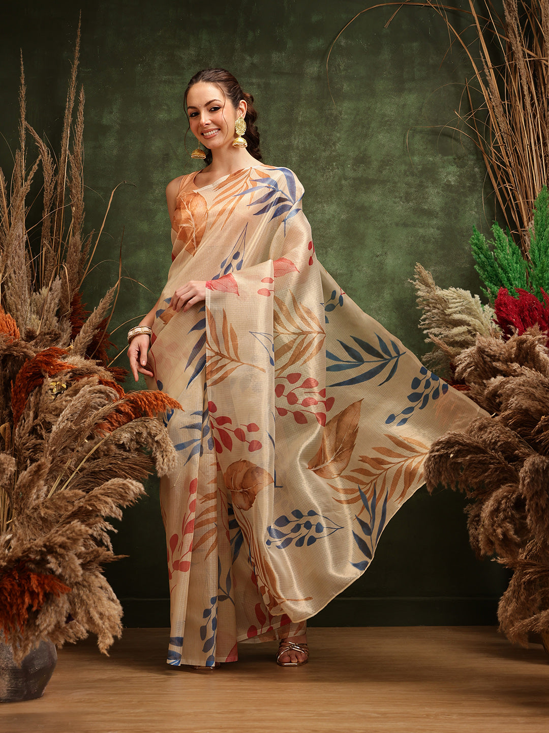 Women's Printed Muga Zari Tissue Silk Saree