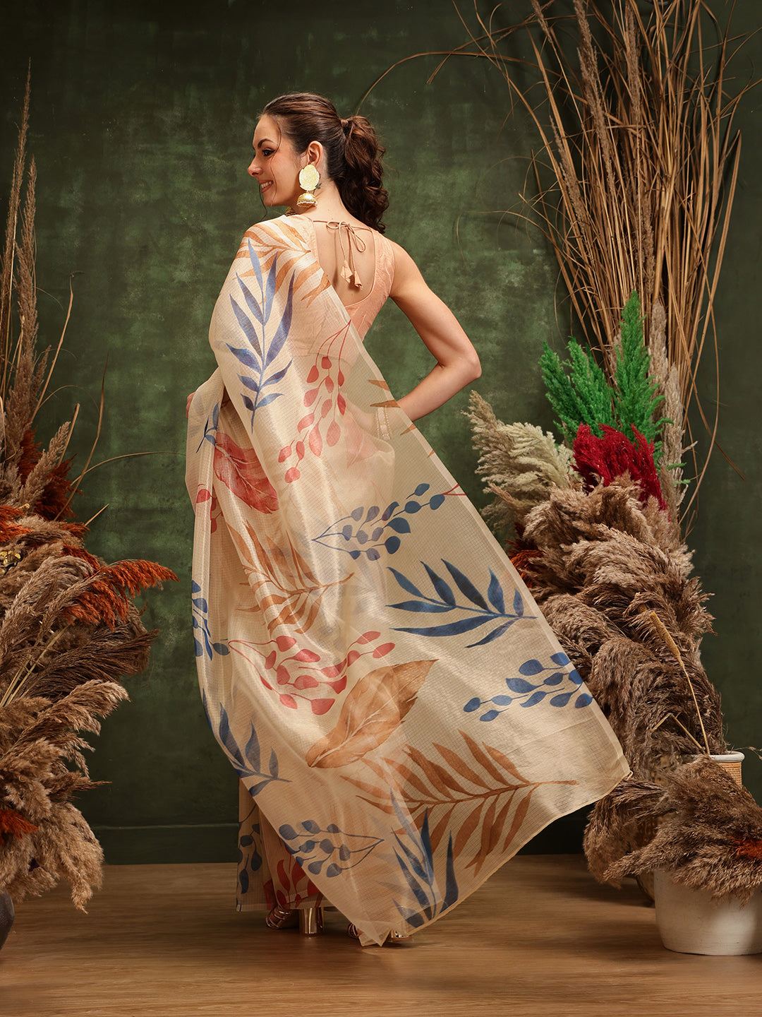 Women's Printed Muga Zari Tissue Silk Saree