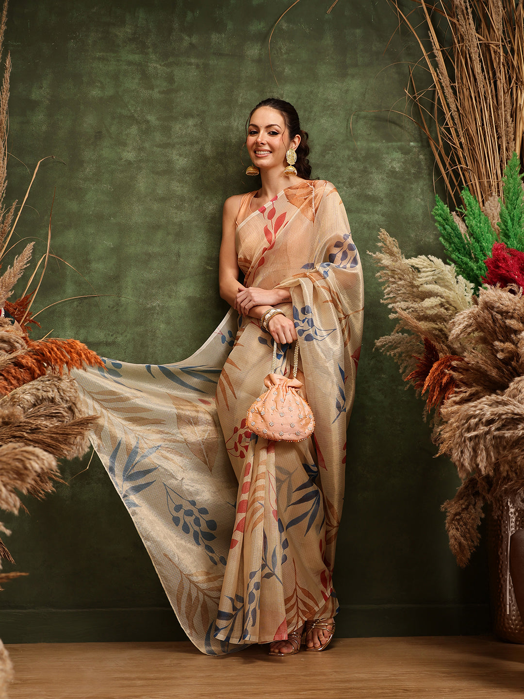 Women's Printed Muga Zari Tissue Silk Saree