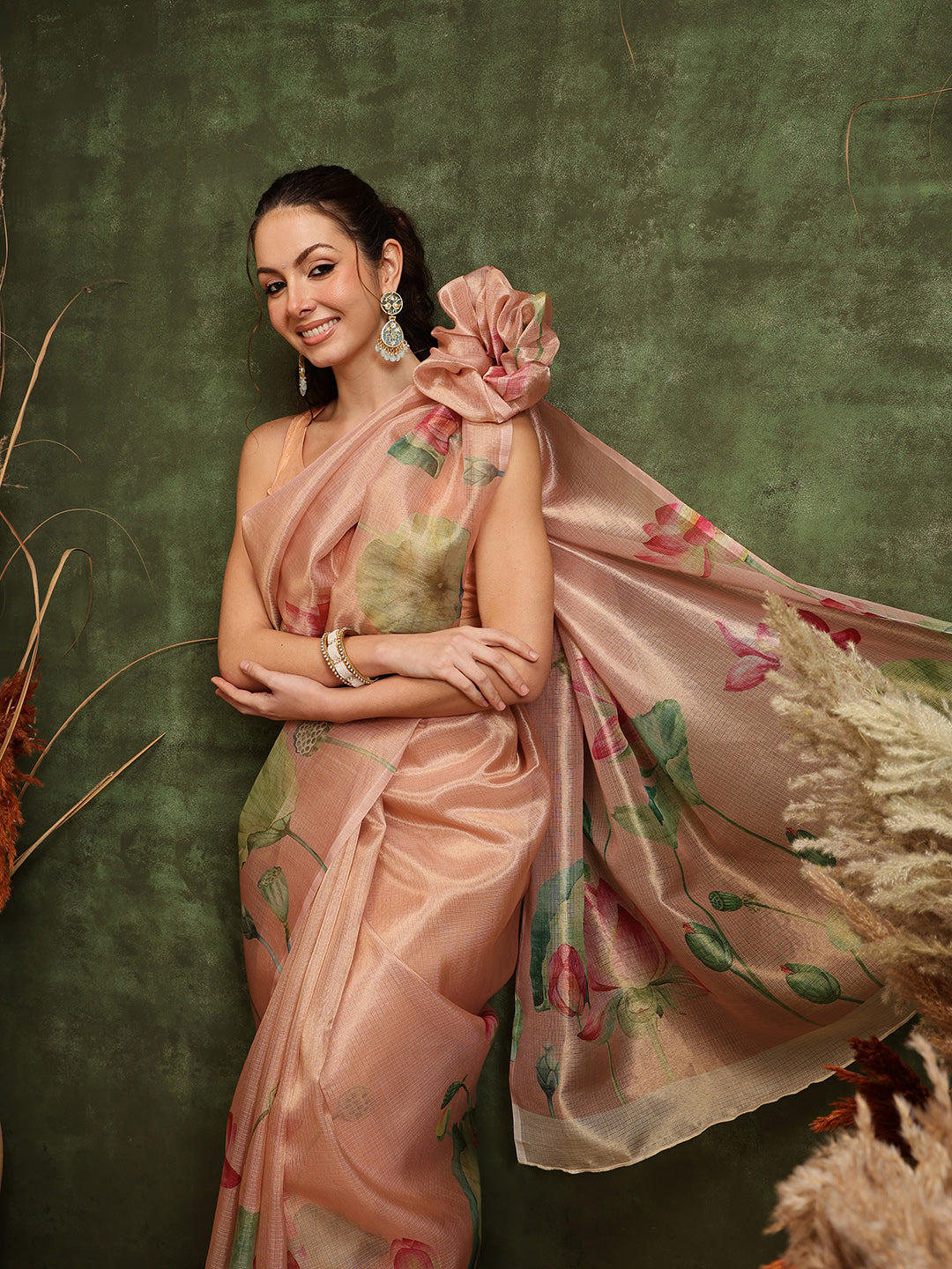 Women's Printed Muga Zari Tissue Silk Saree