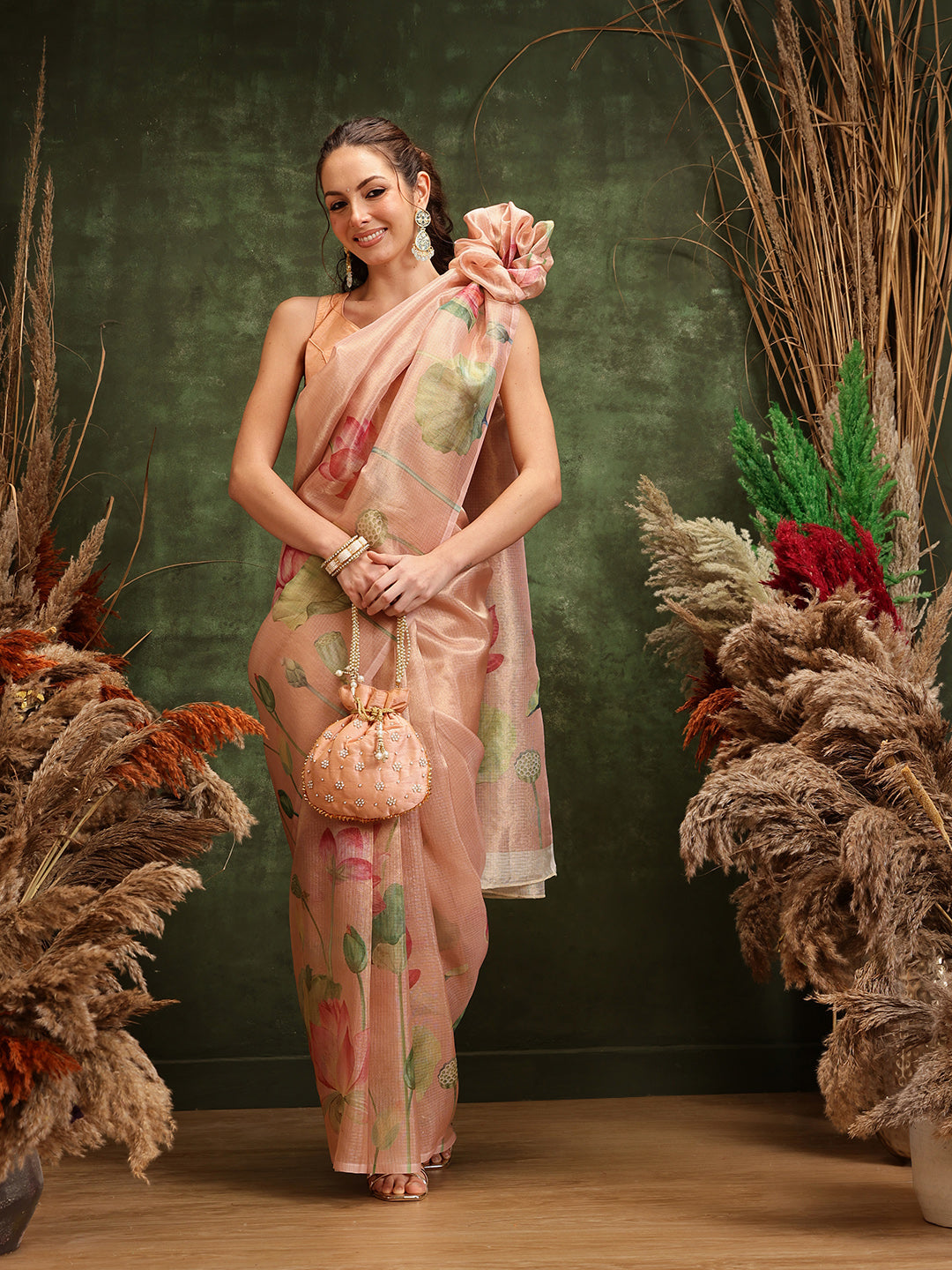 Women's Printed Muga Zari Tissue Silk Saree