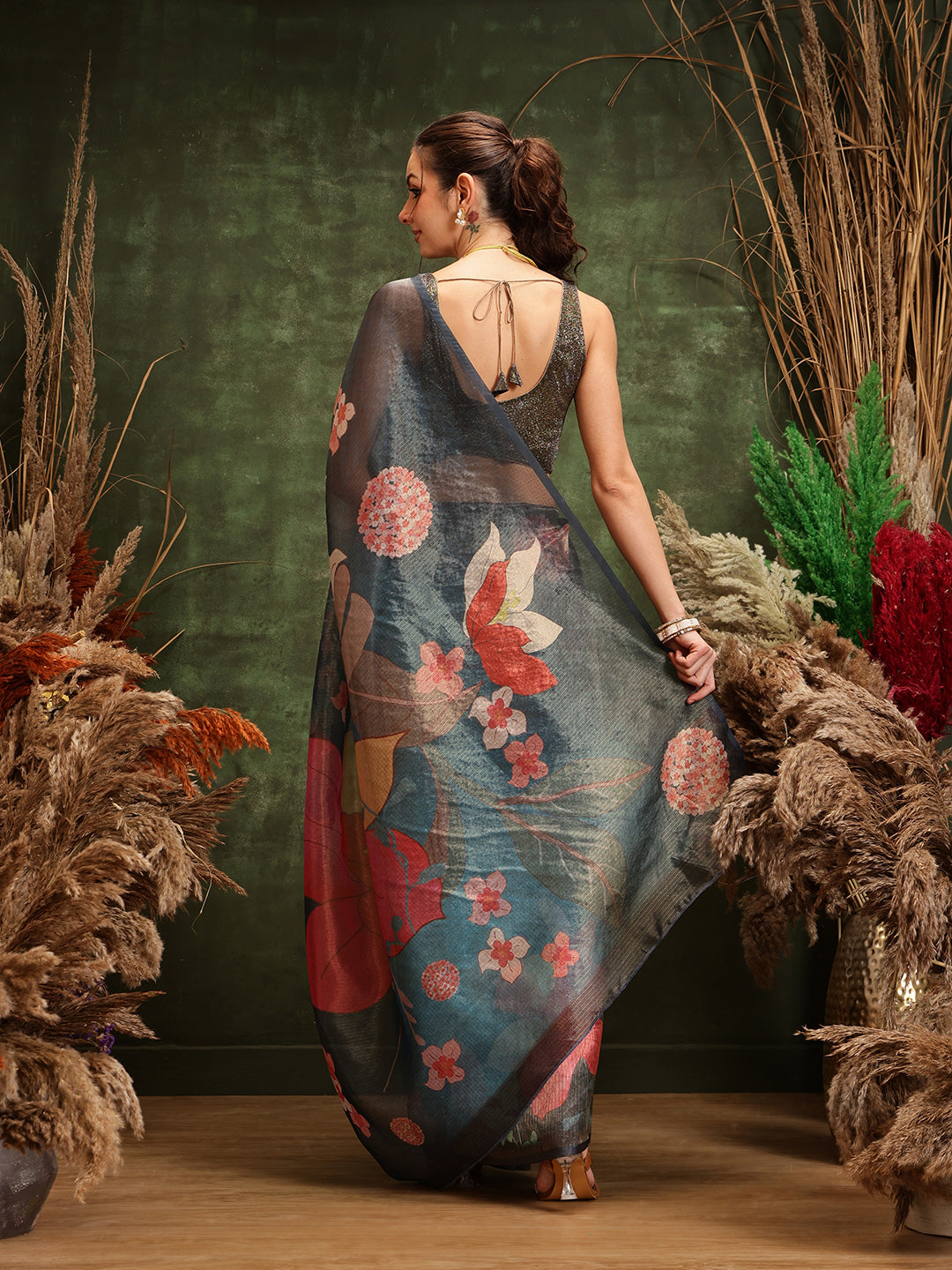 Women's Printed Muga Zari Tissue Silk Saree