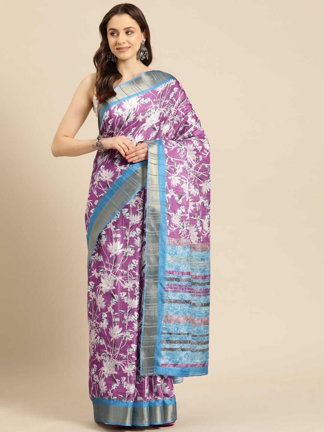 Floral Print Soft Silk Zari Woven Saree