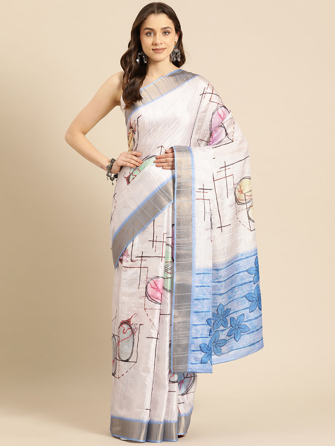 Floral Print Soft Silk Zari Woven Saree