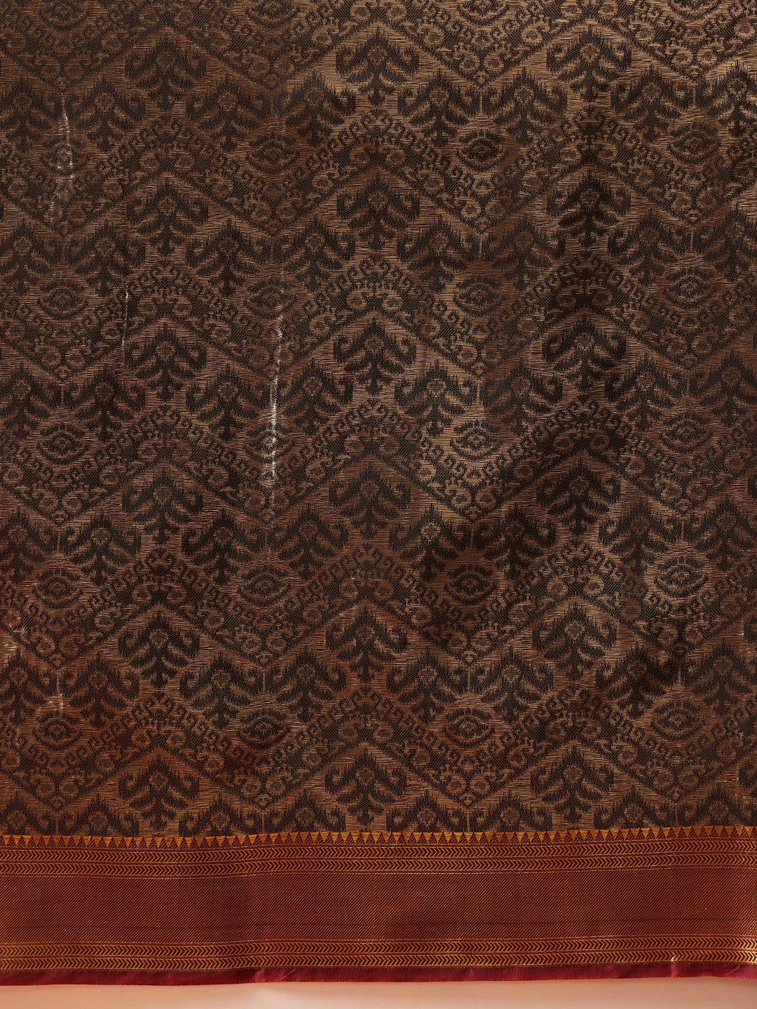 Chevron Classical Weaving Ikkat Zari Woven With Kanjivaram Border Saree