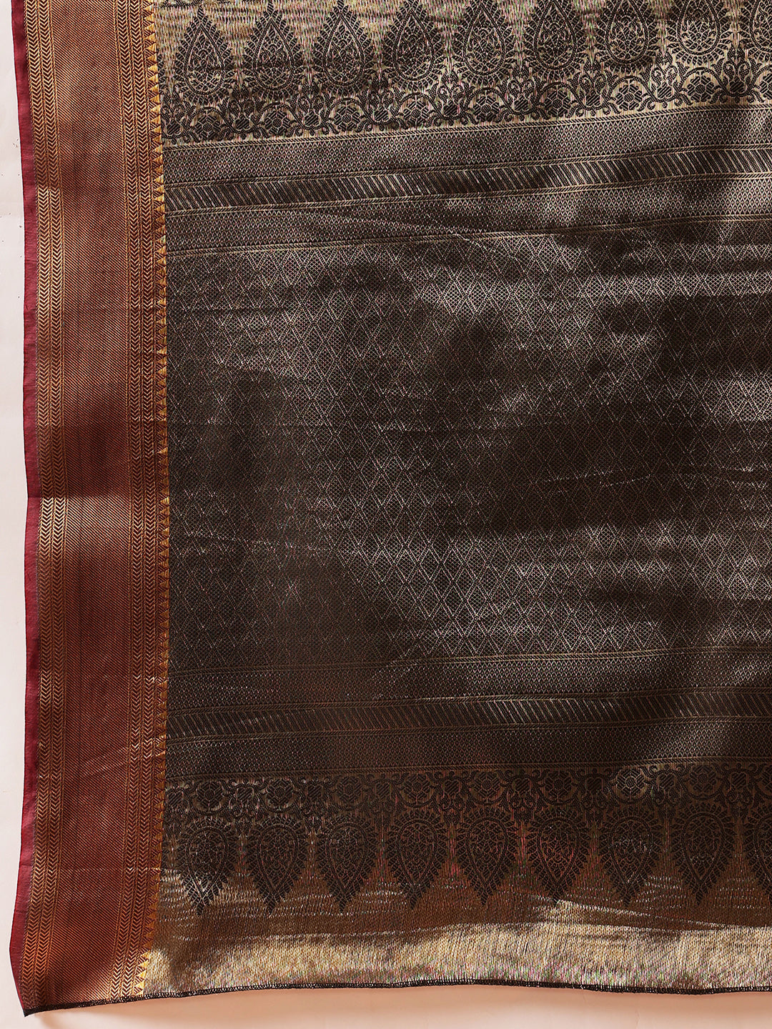 Chevron Classical Weaving Ikkat Zari Woven With Kanjivaram Border Saree