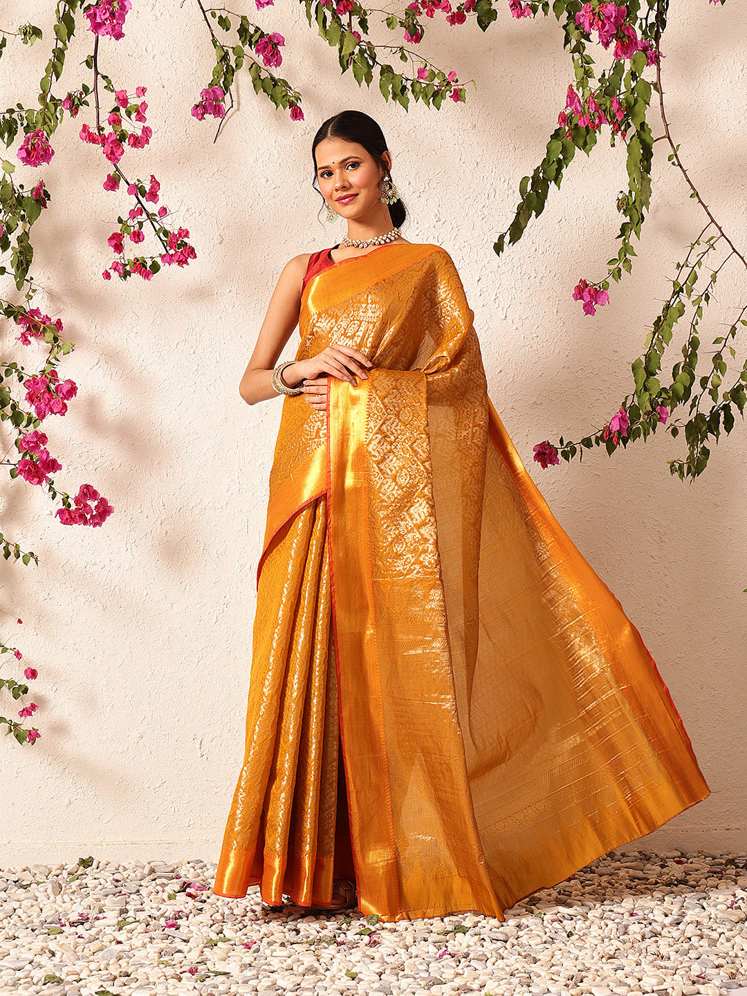 Chevron Classical Weaving Ikkat Zari Woven With Kanjivaram Border Saree
