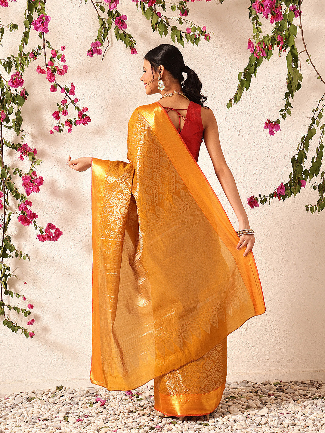 Chevron Classical Weaving Ikkat Zari Woven With Kanjivaram Border Saree