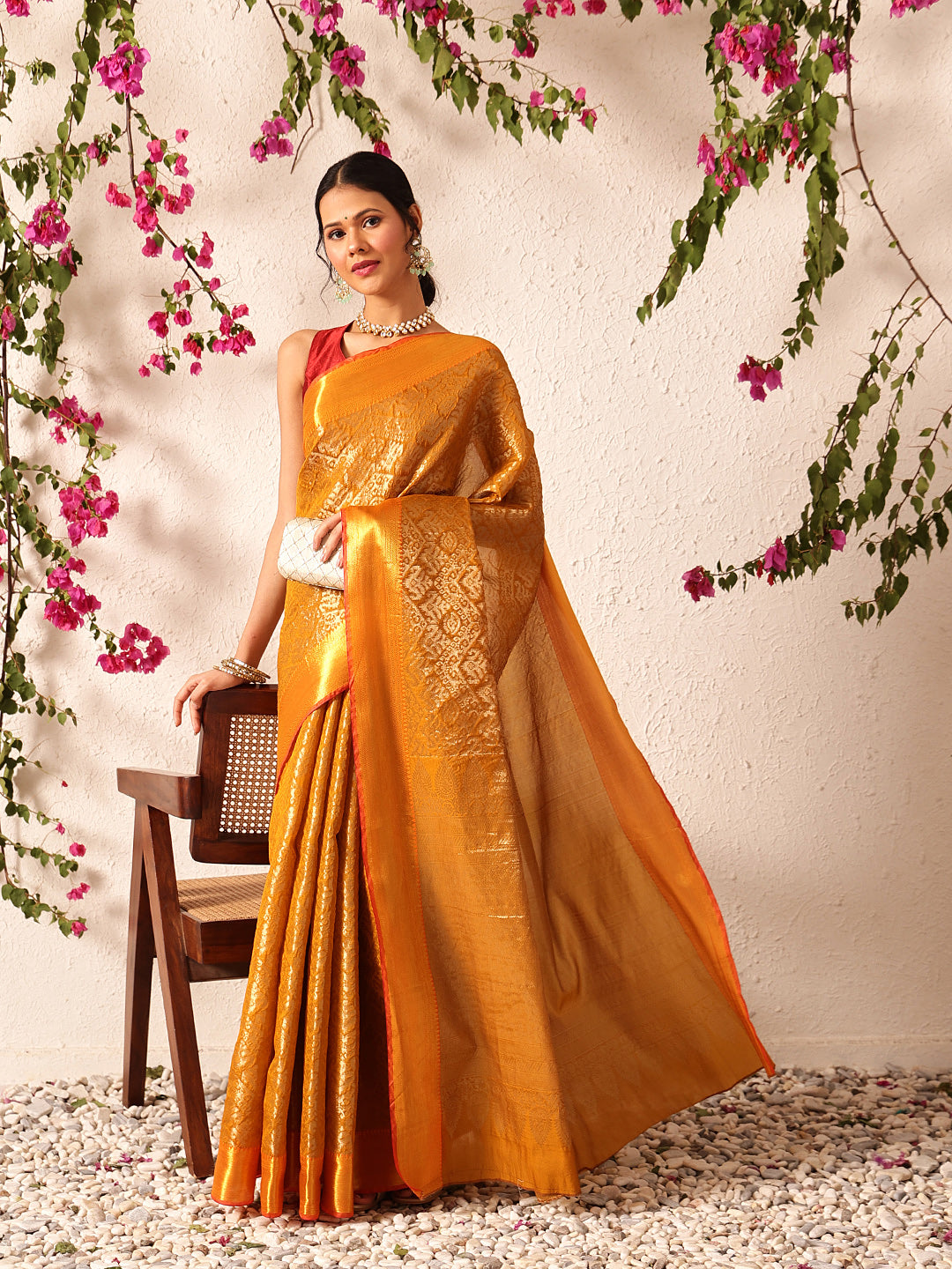 Chevron Classical Weaving Ikkat Zari Woven With Kanjivaram Border Saree