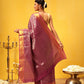 Chevron Classical Weaving Ikkat Zari Woven With Kanjivaram Border Saree