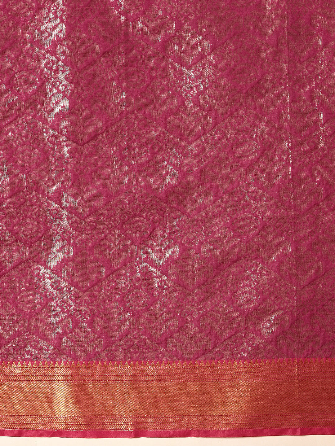 Chevron Classical Weaving Ikkat Zari Woven With Kanjivaram Border Saree
