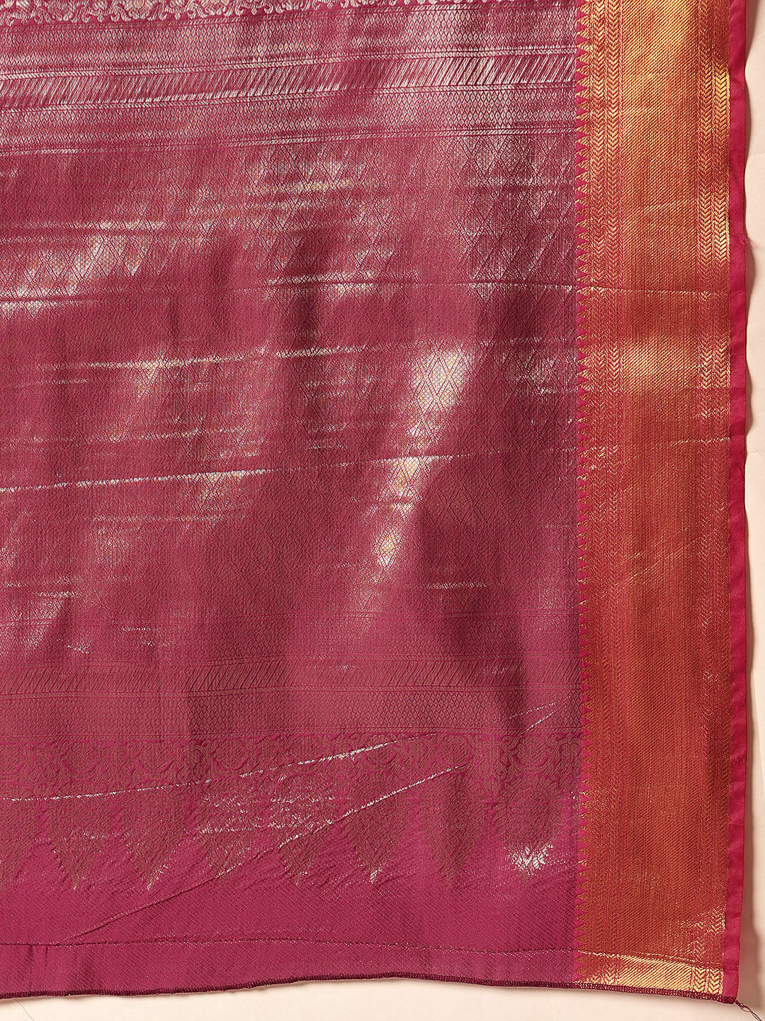 Chevron Classical Weaving Ikkat Zari Woven With Kanjivaram Border Saree